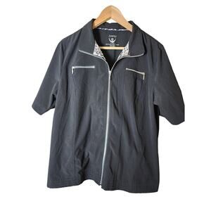 CHICO'S ZENERGY Black Gray Animal Lining Full Zip Active Shirt Jacket SZ 2(US M)